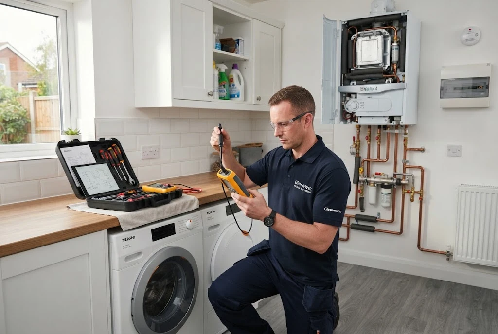 Professional boiler service in a UK home