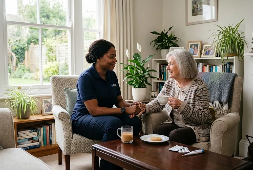 Professional worker providing care in a home care job