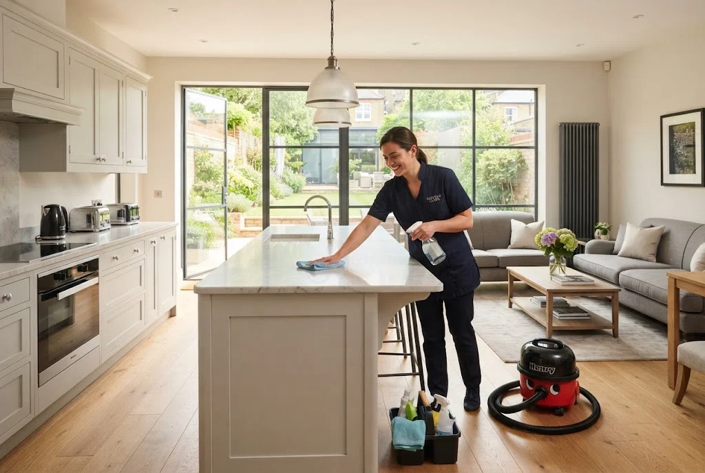 Professional home cleaning services in a modern UK home