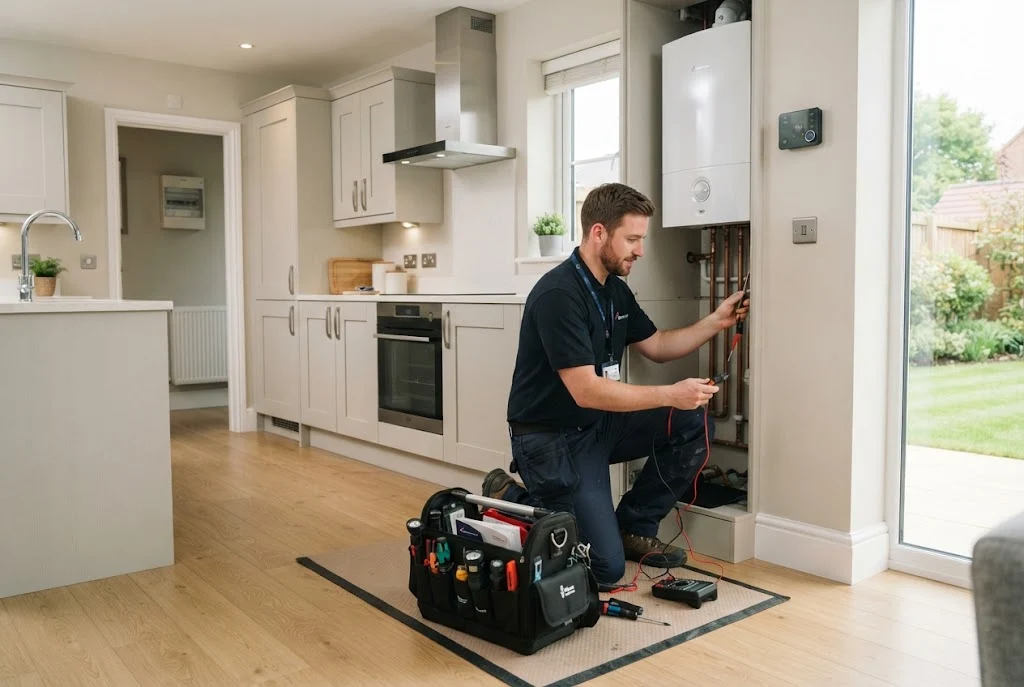 Professional home maintenance services technician inspecting a UK property Home Maintenance Services for UK Properties